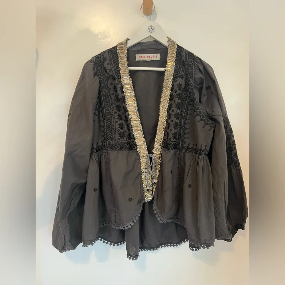 Free People Jasmine Black Embroidered jacket SZ XL - Picture 4 of 8
